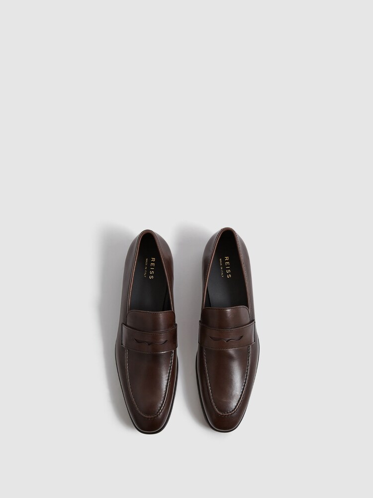 بني - حذاء سهل اللبس جلد Grafton من Reiss - Image 4 of 6