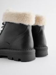 Black Regular/Wide Fit Forever Comfort® Faux Fur Lace Up Chunky Boots - Image 10 of 10