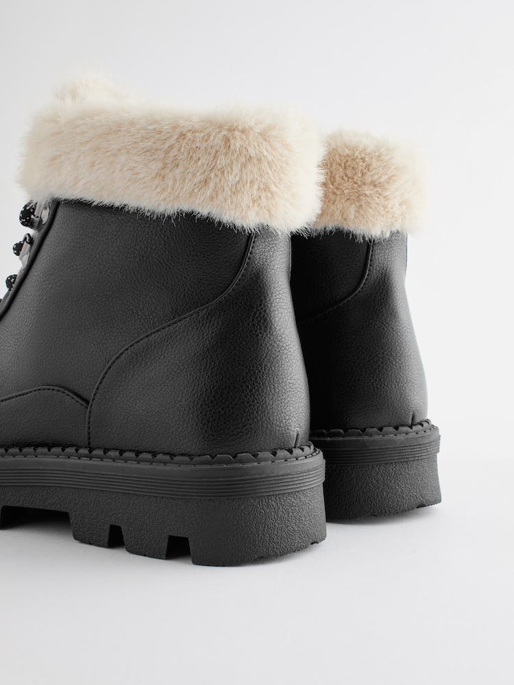 Black Regular/Wide Fit Forever Comfort® Faux Fur Lace Up Chunky Boots - Image 10 of 10