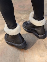 Black Regular/Wide Fit Forever Comfort® Faux Fur Lace Up Chunky Boots - Image 3 of 10