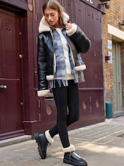 Black Regular/Wide Fit Forever Comfort® Faux Fur Lace Up Chunky Boots - Image 4 of 10