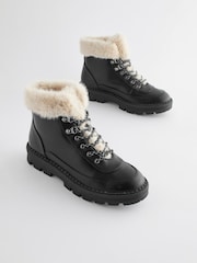 Black Regular/Wide Fit Forever Comfort® Faux Fur Lace Up Chunky Boots - Image 6 of 10