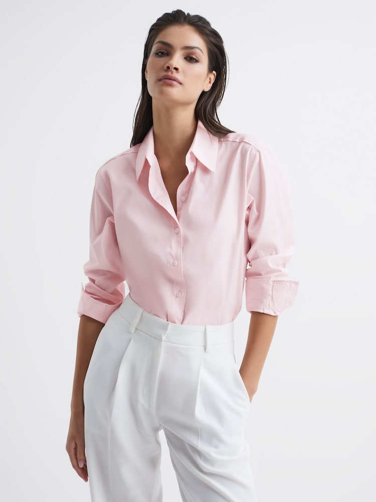 Reiss Light Pink Jenny Cotton Shirt - Image 1 of 5