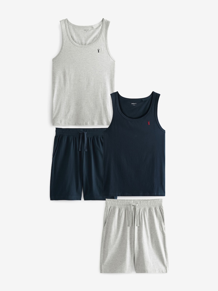 Navy/Grey Vest Shorts Pyjamas Set 2 Pack - Image 7 of 12