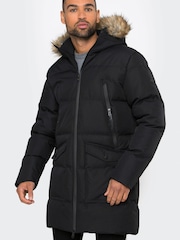 Threadbare Black Showerproof Longline Hooded Padded Parka Coat - Image 1 of 4