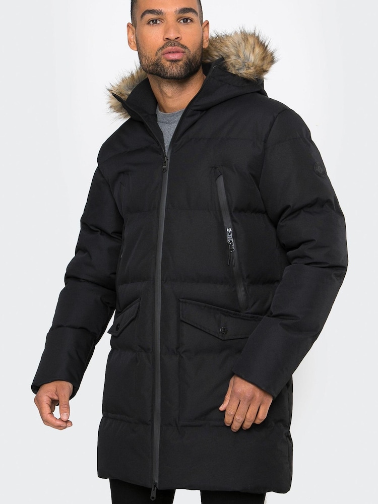 Threadbare Black Showerproof Longline Hooded Padded Parka Coat - Image 1 of 4