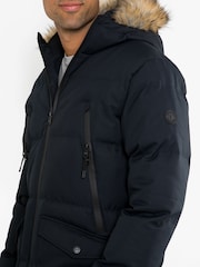 Threadbare Black Showerproof Longline Hooded Padded Parka Coat - Image 4 of 4