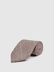 Reiss Brown Neptune Prince of Wales Check Linen Tie - Image 1 of 5