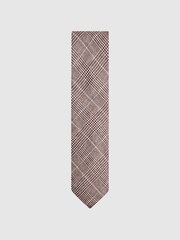 Reiss Brown Neptune Prince of Wales Check Linen Tie - Image 4 of 5