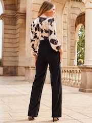 Sosandar Black Long Leg Satin Ponte Mix Jumpsuit - Image 2 of 5