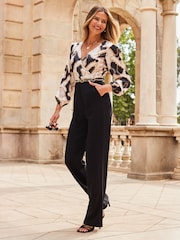 Sosandar Black Long Leg Satin Ponte Mix Jumpsuit - Image 4 of 5