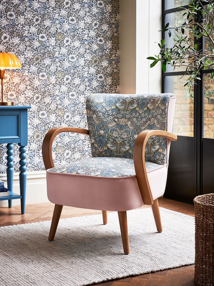 Clarke & Clarke William Morris Strawberry Thief Slate Grey Blush Luisa Accent Chair - Image 1 of 7