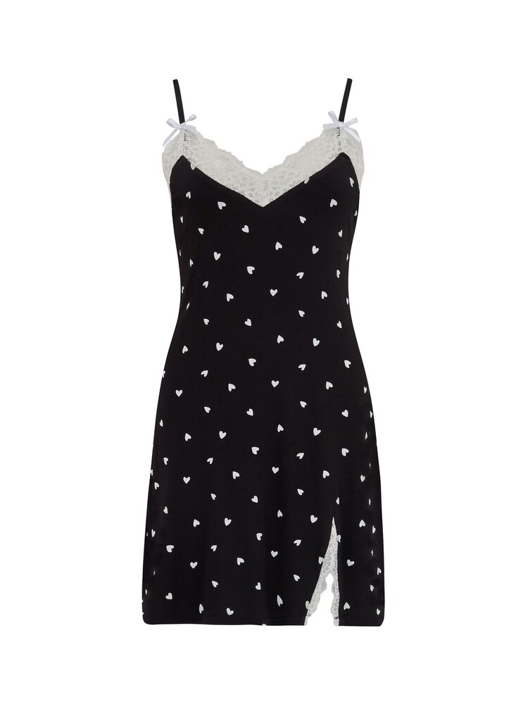 Pour Moi Black Polka Dot Sofa Loves Lace Hidden Support Soft Jersey Split Chemise - Image 4 of 5