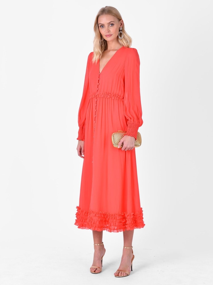 Ro&Zo Pink Coral Frill Button Through Dress - Image 1 of 3 Ro&Zo Pink Coral Frill Button Through Dress - Image 1 of 3
