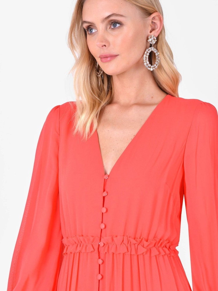 Ro&Zo Pink Coral Frill Button Through Dress - Image 2 of 3 Ro&Zo Pink Coral Frill Button Through Dress - Image 2 of 3