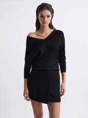 Reiss Black Sonia Knitted Bodycon Dress - Image 1 of 7