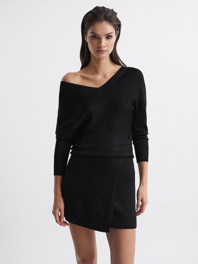 Reiss Black Sonia Knitted Bodycon Dress - Image 1 of 7