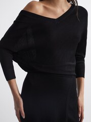 Reiss Black Sonia Knitted Bodycon Dress - Image 4 of 7