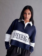 Navy Graphic Polo Rugby Longsleeve Shirt - Image 1 of 6
