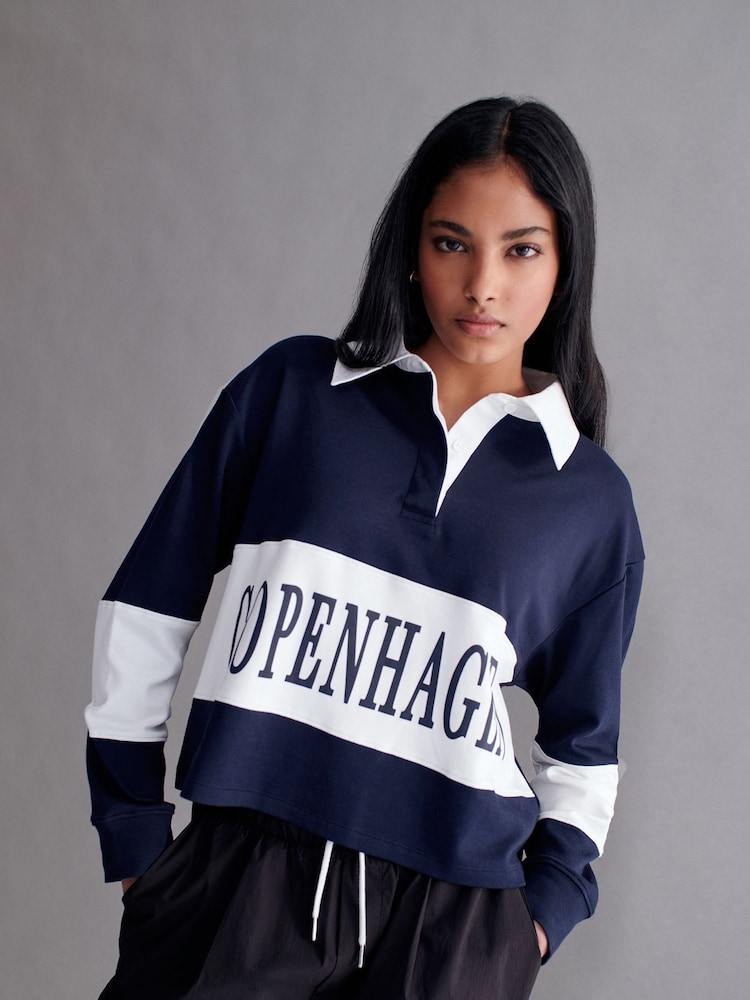 Navy Graphic Polo Rugby Longsleeve Shirt - Image 1 of 6 Navy Graphic Polo Rugby Longsleeve Shirt - Image 1 of 6