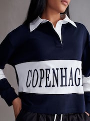 Navy Graphic Polo Rugby Longsleeve Shirt - Image 4 of 6