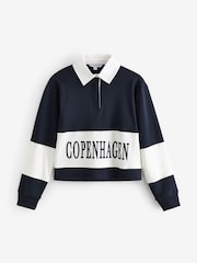 Navy Graphic Polo Rugby Longsleeve Shirt - Image 5 of 6