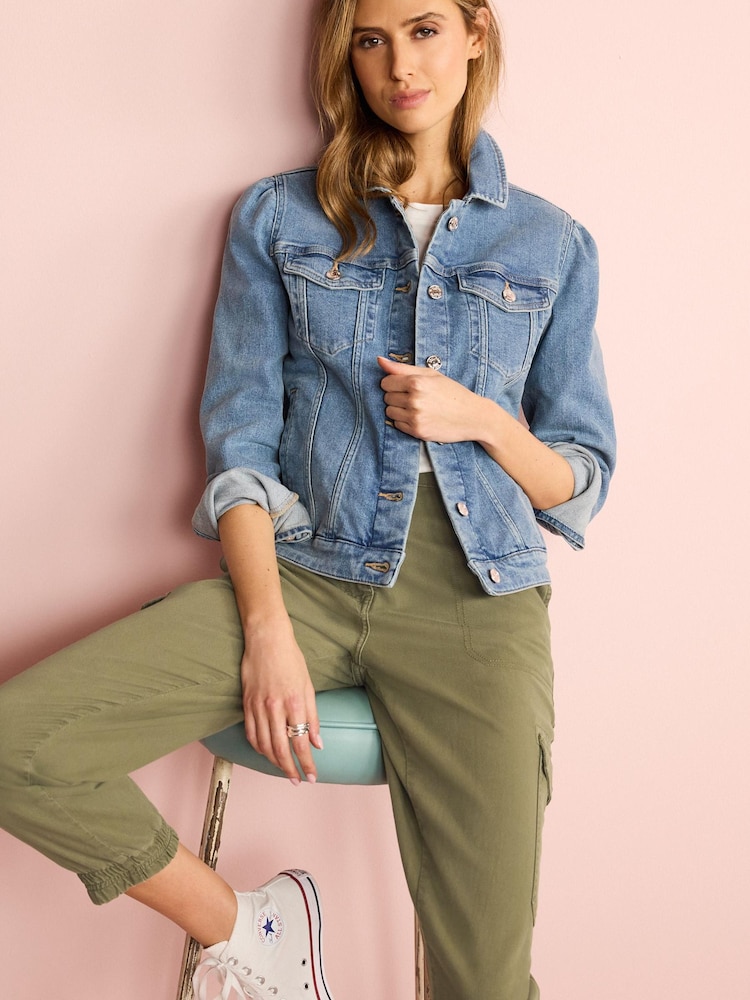 Mittelblau - Jeansjacke mit Puffärmeln - Bild 1 von 5