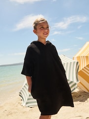 Black Oversized Hooded Towelling Cover-Up - Image 1 of 7