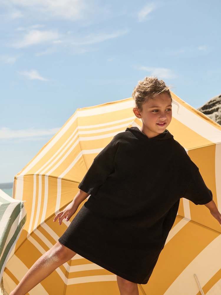 Black Oversized Hooded Towelling Cover-Up - Image 2 of 7