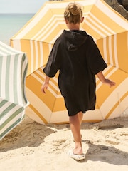 Black Oversized Hooded Towelling Cover-Up - Image 3 of 7