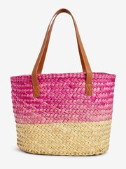 Natural/Pink Ombre Weave Basket Bag - Image 3 of 6