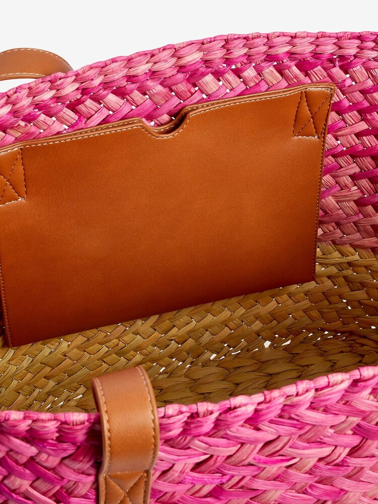 Natural/Pink Ombre Weave Basket Bag - Image 6 of 6