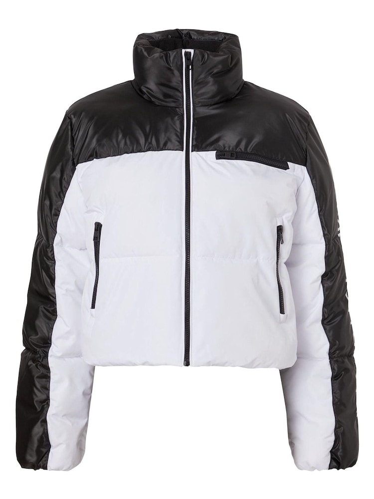 Calvin Klein Jeans Colourblocked Black Short Puffer Jacket - Image 1 of 3 Calvin Klein Jeans Colourblocked Black Short Puffer Jacket - Image 1 of 3