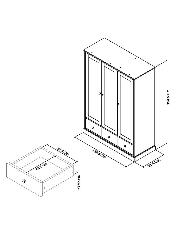 Bentley Designs White Ashby Triple, 3 drawers Wardrobe - Image 4 of 4