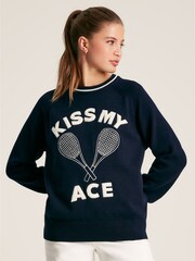 Joules Break Point Navy blue Knitted Tennis Jumper - Image 4 of 7