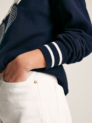 Joules Break Point Navy blue Knitted Tennis Jumper - Image 6 of 7