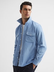 Reiss Sky Blue Bonucci Corduroy Twin Pocket Overshirt - Image 1 of 5
