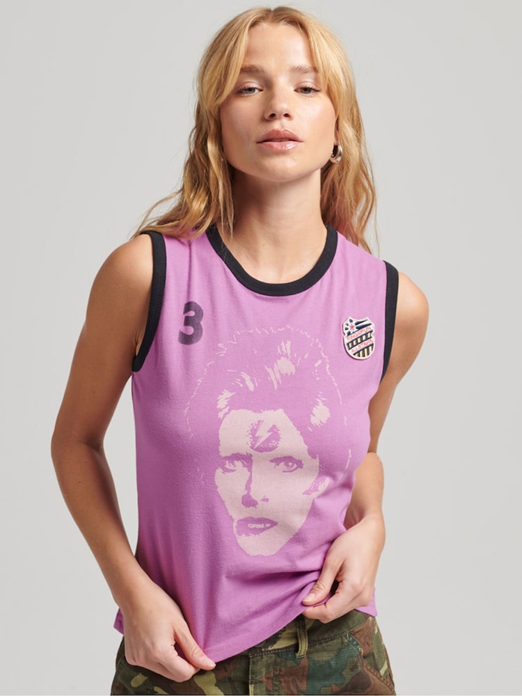 Superdry Purple 100% Cotton Allstars DB Graphic Vest Top - Image 1 of 4