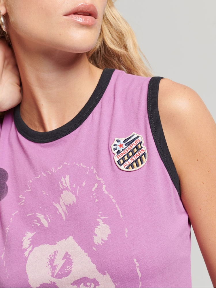 Superdry Purple 100% Cotton Allstars DB Graphic Vest Top - Image 4 of 4