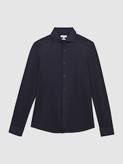 Reiss Navy Nate Cotton-Blend Jersey Cutaway-Collar Shirt - Image 2 of 7