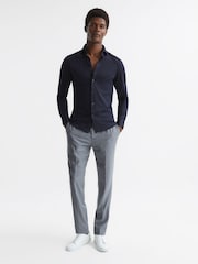 Reiss Navy Nate Cotton-Blend Jersey Cutaway-Collar Shirt - Image 3 of 7