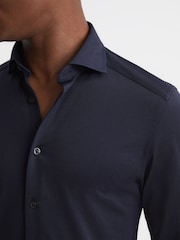 Reiss Navy Nate Cotton-Blend Jersey Cutaway-Collar Shirt - Image 4 of 7
