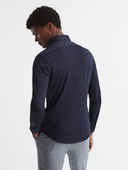 Reiss Navy Nate Cotton-Blend Jersey Cutaway-Collar Shirt - Image 5 of 7