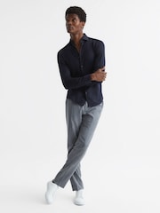 Reiss Navy Nate Cotton-Blend Jersey Cutaway-Collar Shirt - Image 6 of 7
