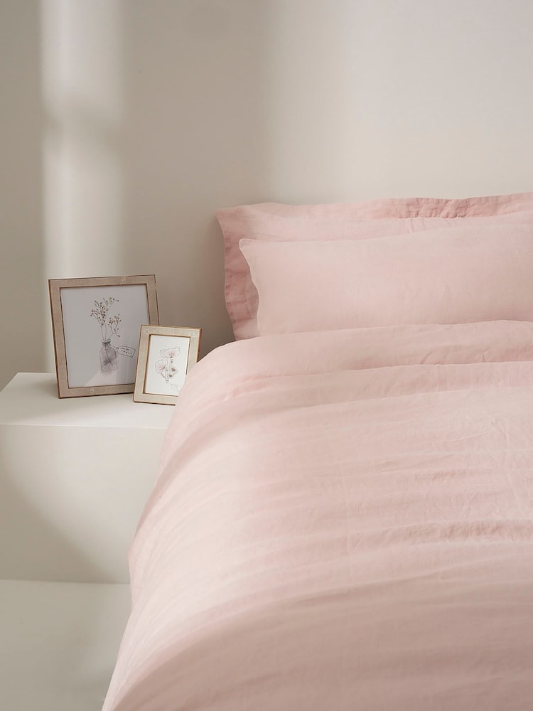 Truly Blush Pink 100% Linen Duvet Cover - Image 1 of 4 Truly Blush Pink 100% Linen Duvet Cover - Image 1 of 4