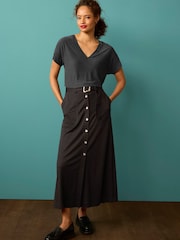 Charcoal Grey Modal Rich Premium V-Neck T-Shirt - Image 3 of 5