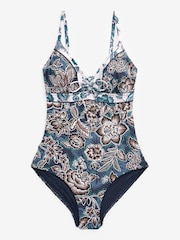 Navy Floral Lace Up Plunge Swimsuit - Image 5 of 5