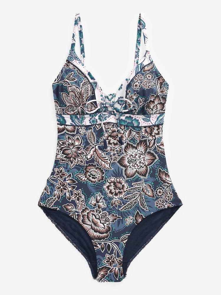 Navy Floral Lace Up Plunge Swimsuit - Image 5 of 5