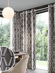Grey Collection Luxe Heavyweight Geometric Cut Velvet Blackout/Thermal Eyelet Curtains - Image 1 of 6