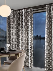 Grey Collection Luxe Heavyweight Geometric Cut Velvet Blackout/Thermal Eyelet Curtains - Image 3 of 6